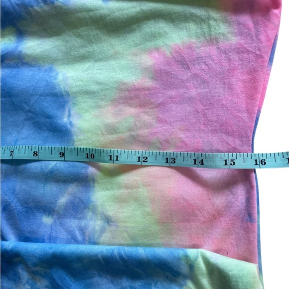 Tie Dye pink, blue, neon yellow, Fitted Dress,Spaghetti straps, Summer, Large - Picture 8 of 9